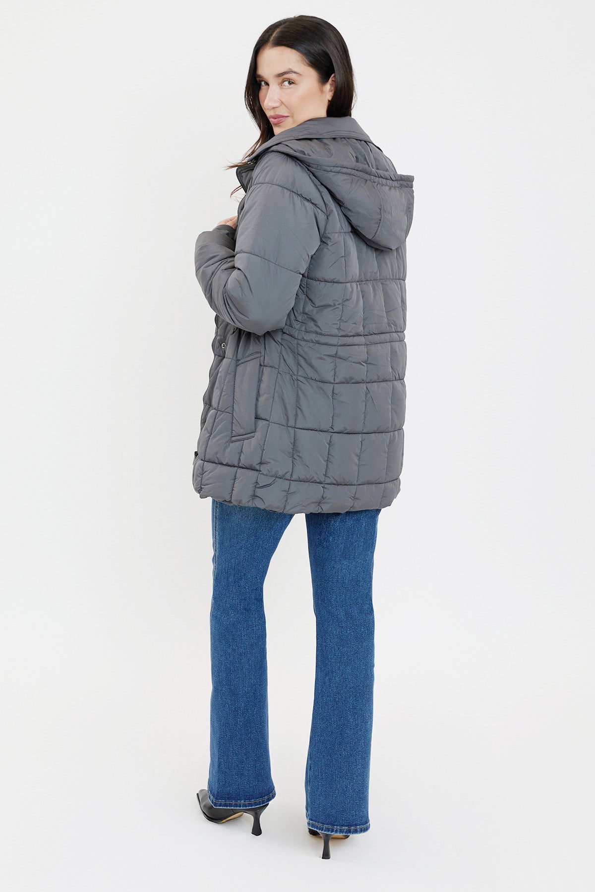 Detailed Snap Puffer Jacket in Black view 20 - Full Snap Jacket (layer)