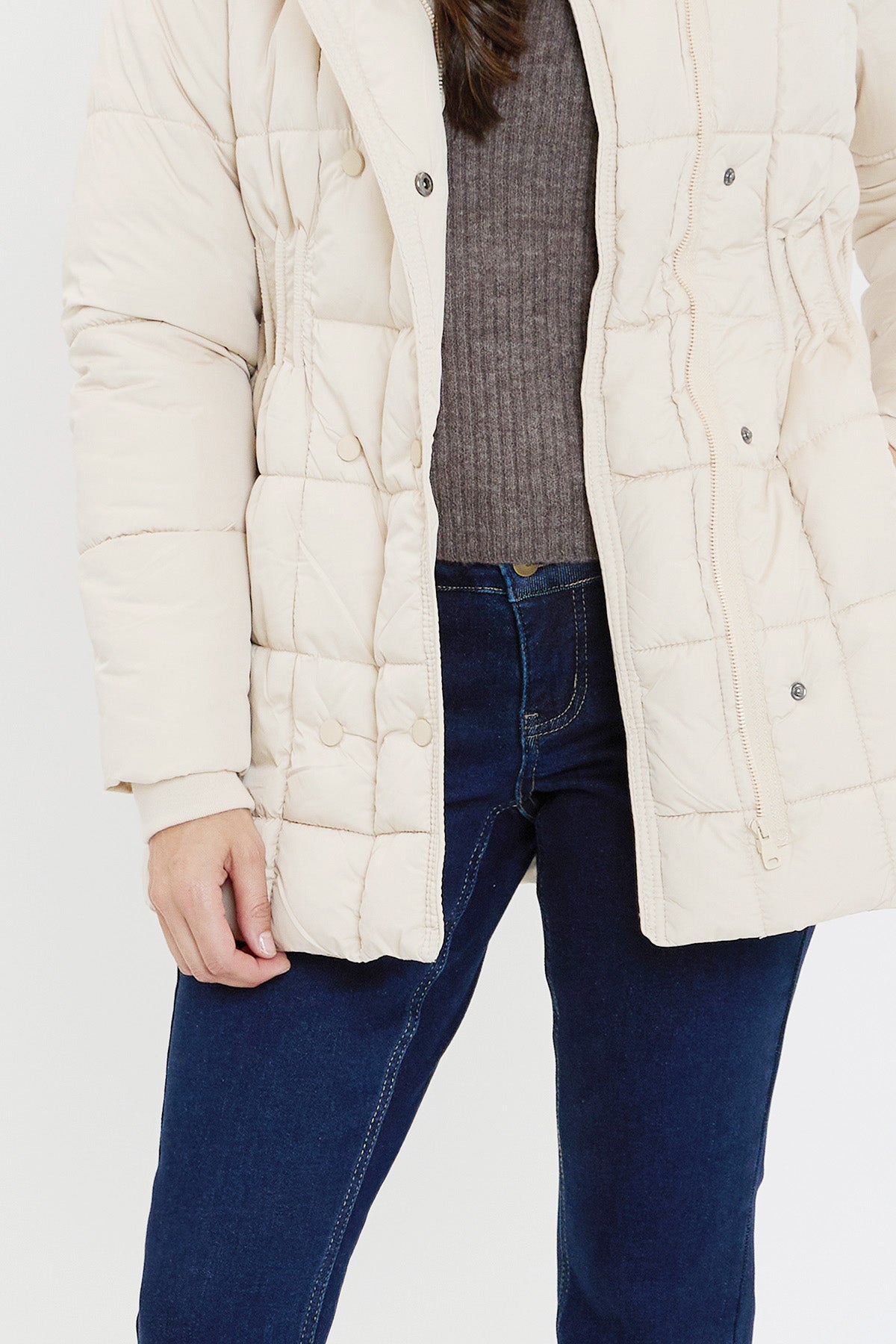 Detailed Snap Puffer Jacket in Charcoal view 12 - Full Snap Jacket (layer)