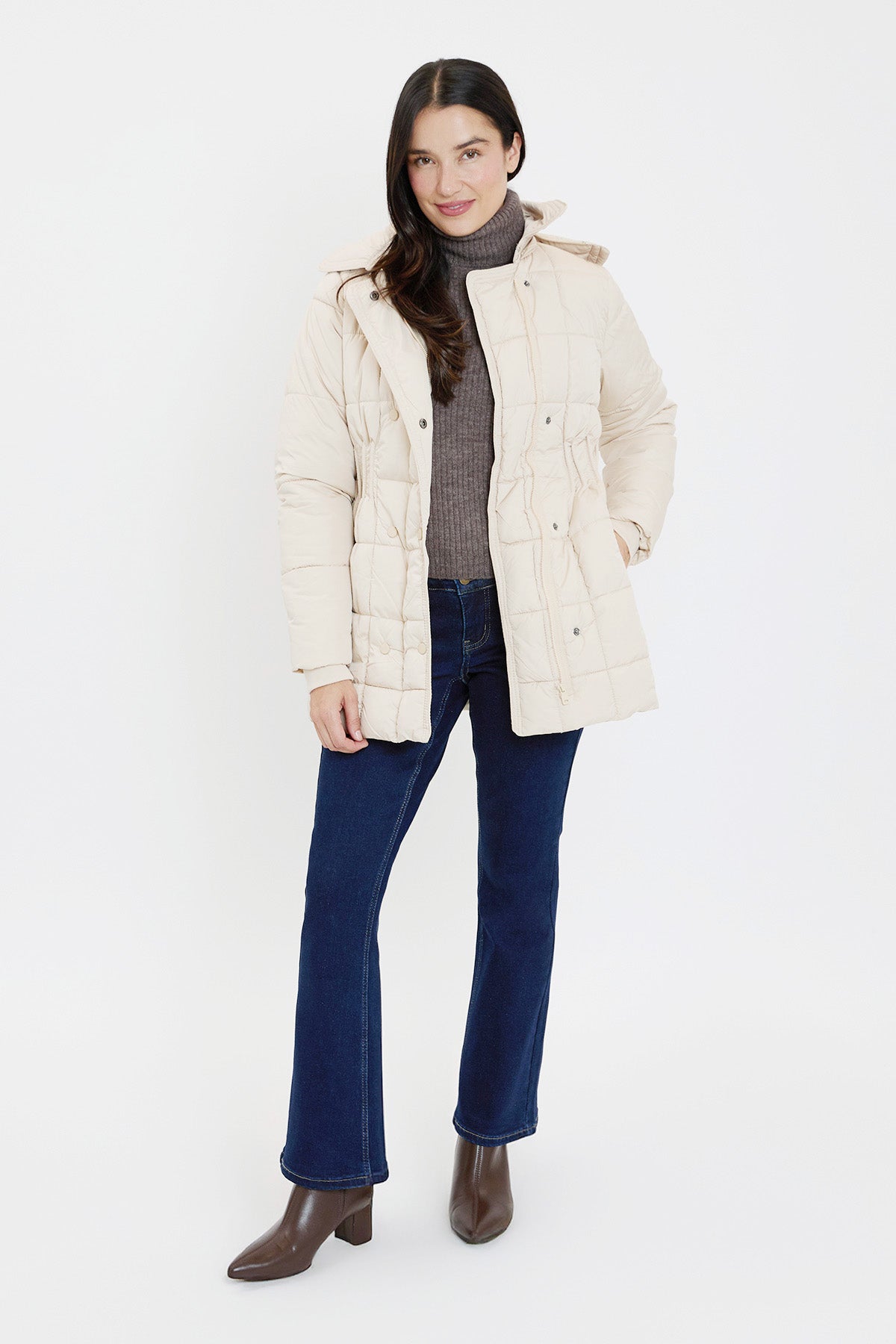 Detailed Snap Puffer Jacket in Olive view 15 - Full Snap Jacket (layer)