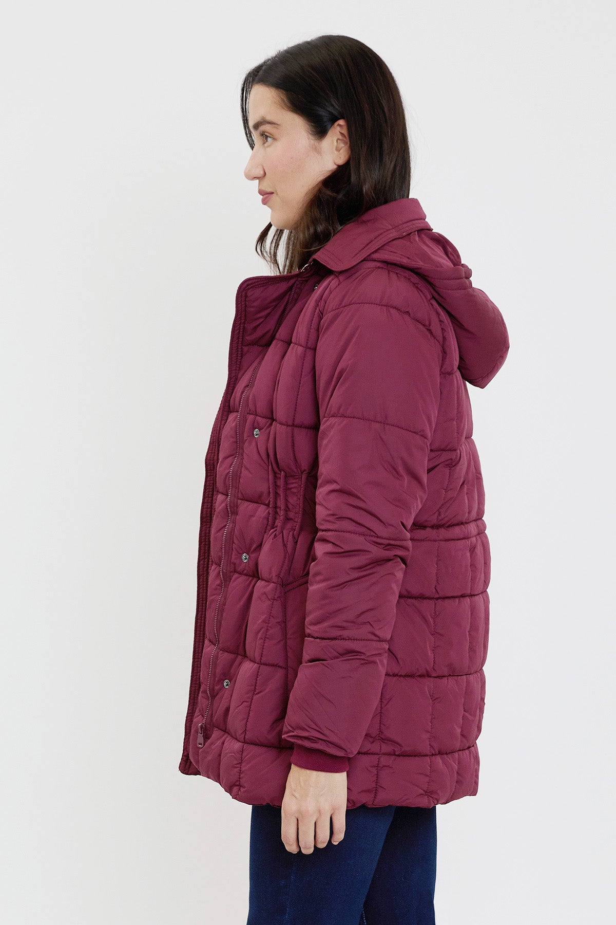 Detailed Snap Puffer Jacket in Wine view 4 - Full Snap Jacket (layer)