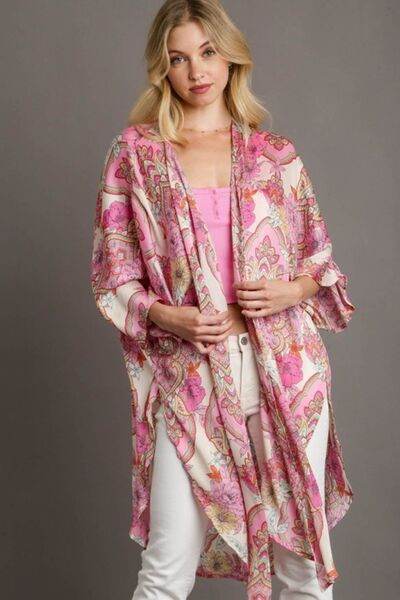 Umgee | Mixed Print Open Front Kimono with Ruffle Sleeves Plus Size - us.meeeshop