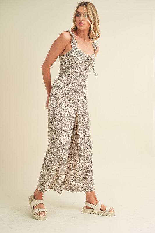 Aemi + Co Floral Sweetheart Neck Wide Leg Jumpsuit - us.meeeshop