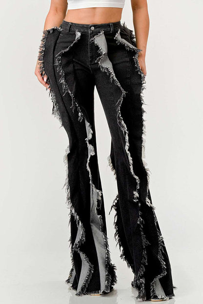 Distressed Denim Frill Jeans in Black - Distressed Denim Jeans Men (bottom)