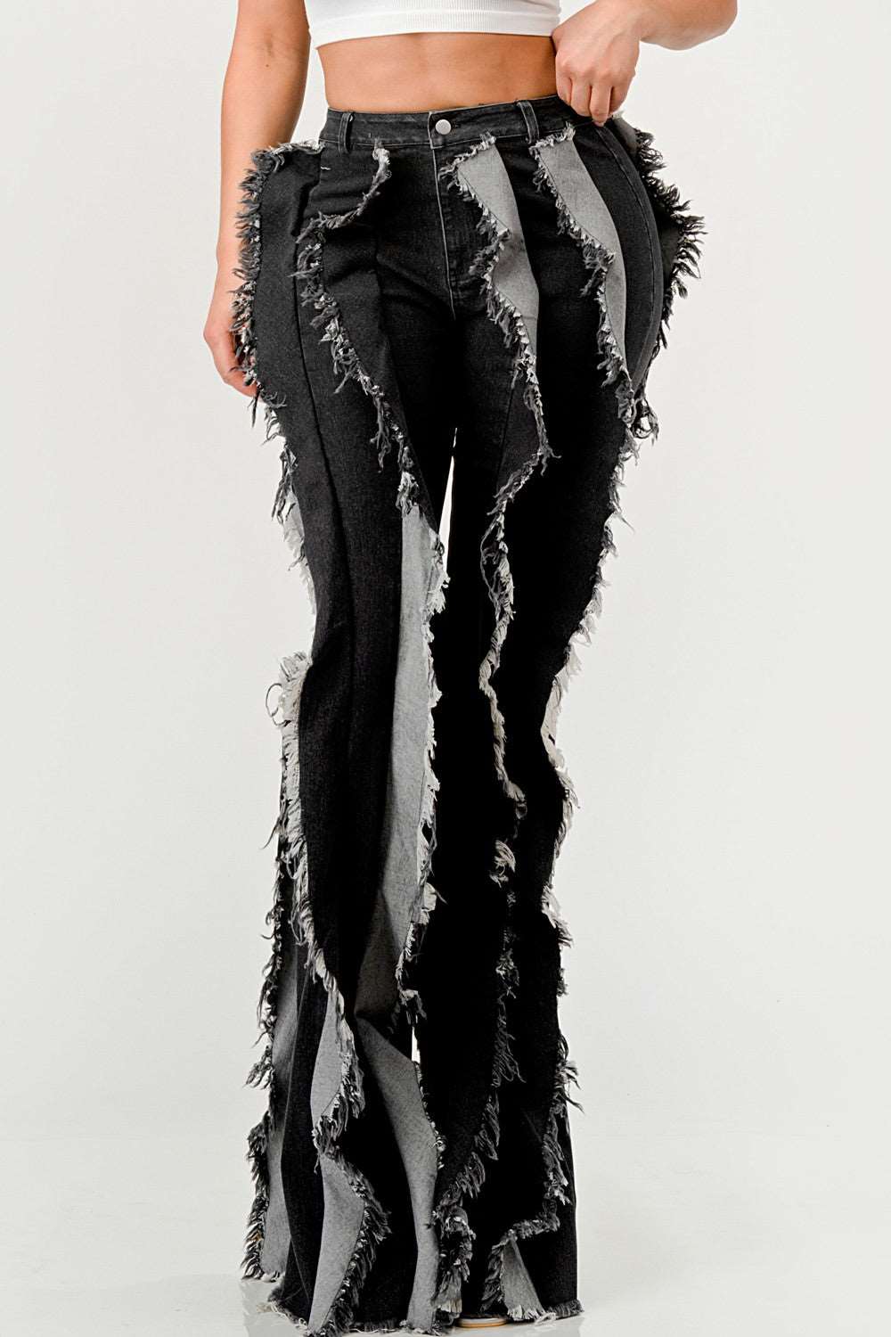 Distressed Denim Frill Jeans in Black view 2 - Distressed Denim Jeans Men (bottom)
