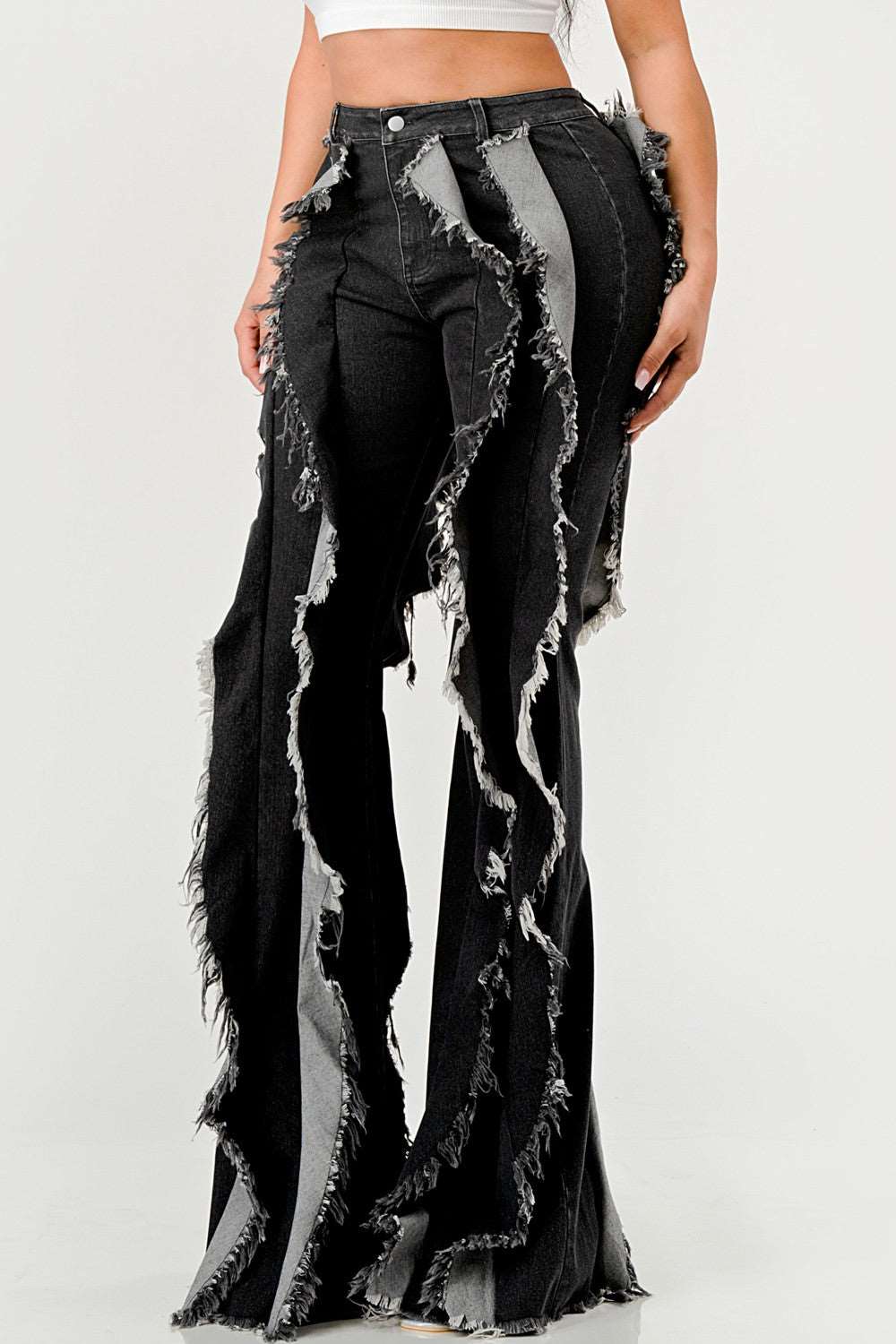 Distressed Denim Frill Jeans in Black view 3 - Distressed Denim Jeans Men (bottom)