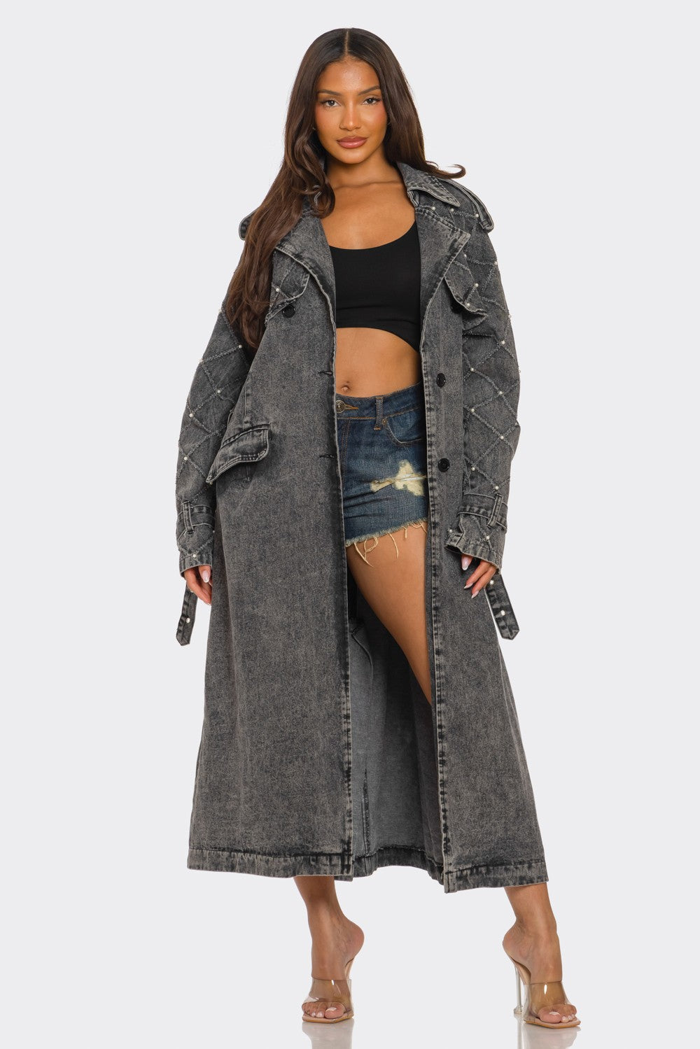 Distressed Denim Trench Coat in M view 2 - Distressed Jean Coat (bottom)
