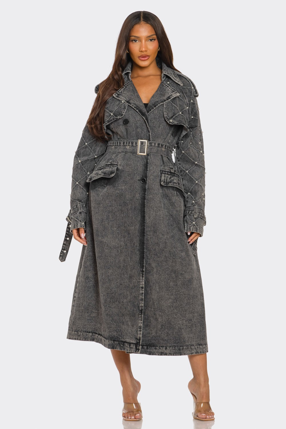 Distressed Denim Trench Coat in S - Distressed Jean Coat (bottom)