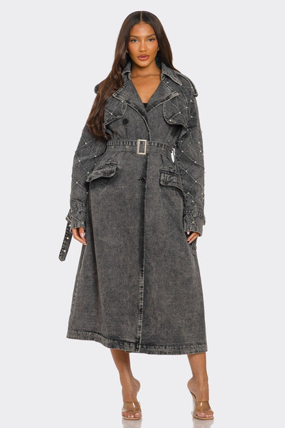 Distressed Denim Trench Coat in S - Distressed Jean Coat (bottom)
