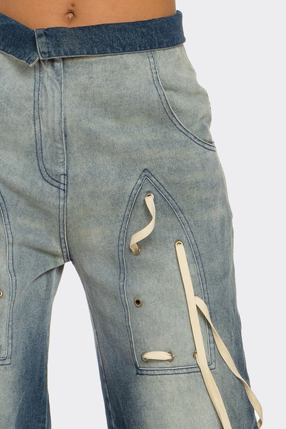 Distressed Denim Wide-leg Pants in 1XL view 4 - Distressed Denim Pants Women'S (bottom)