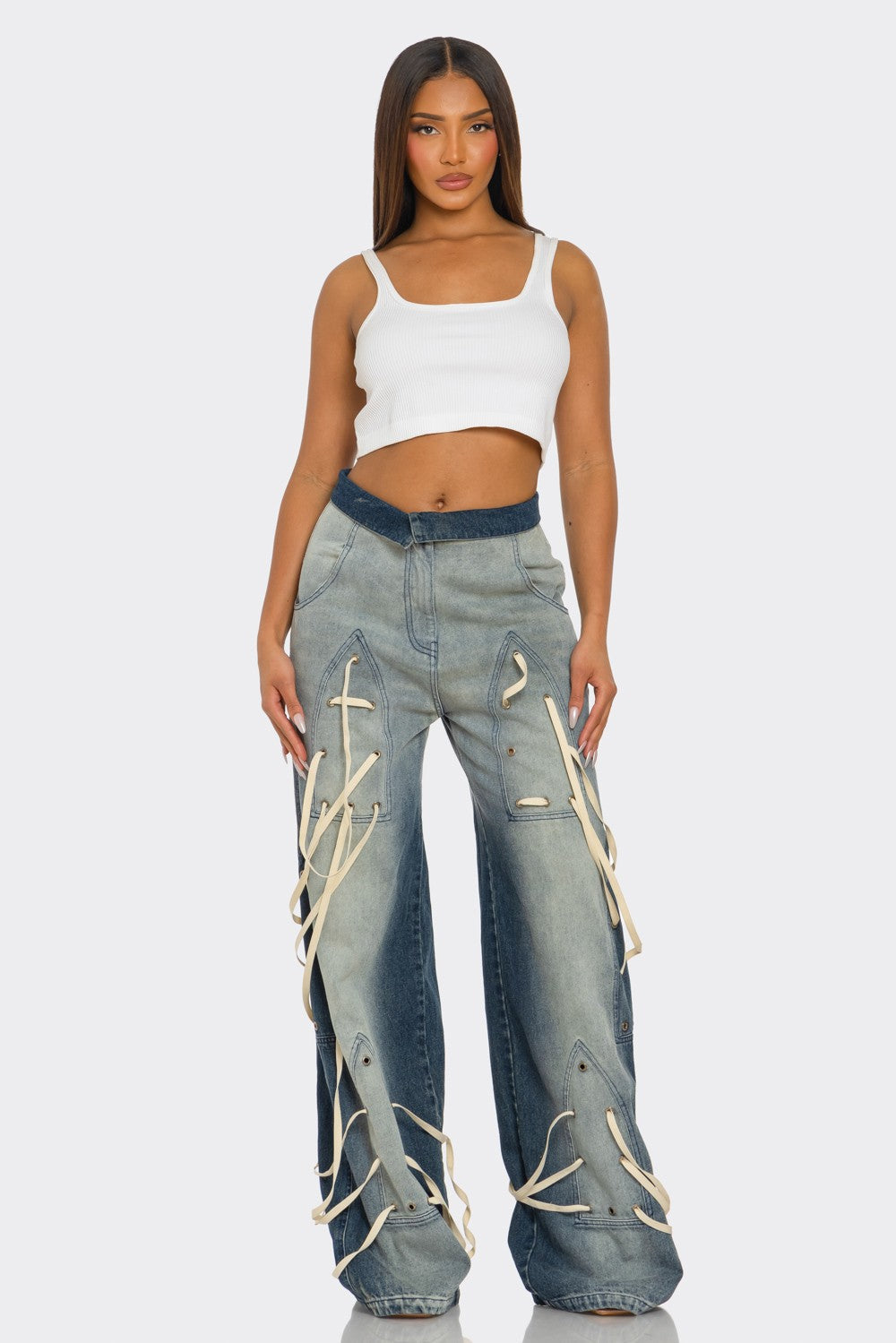 Distressed Denim Wide-leg Pants in Large view 3 - Distressed Denim Pants Women'S (bottom)