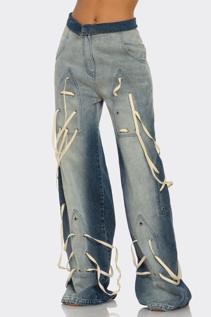 Distressed Denim Wide-leg Pants in Small - Distressed Denim Pants Women'S (bottom)
