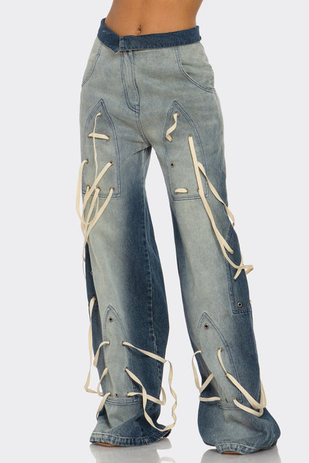 Distressed Denim Wide-leg Pants