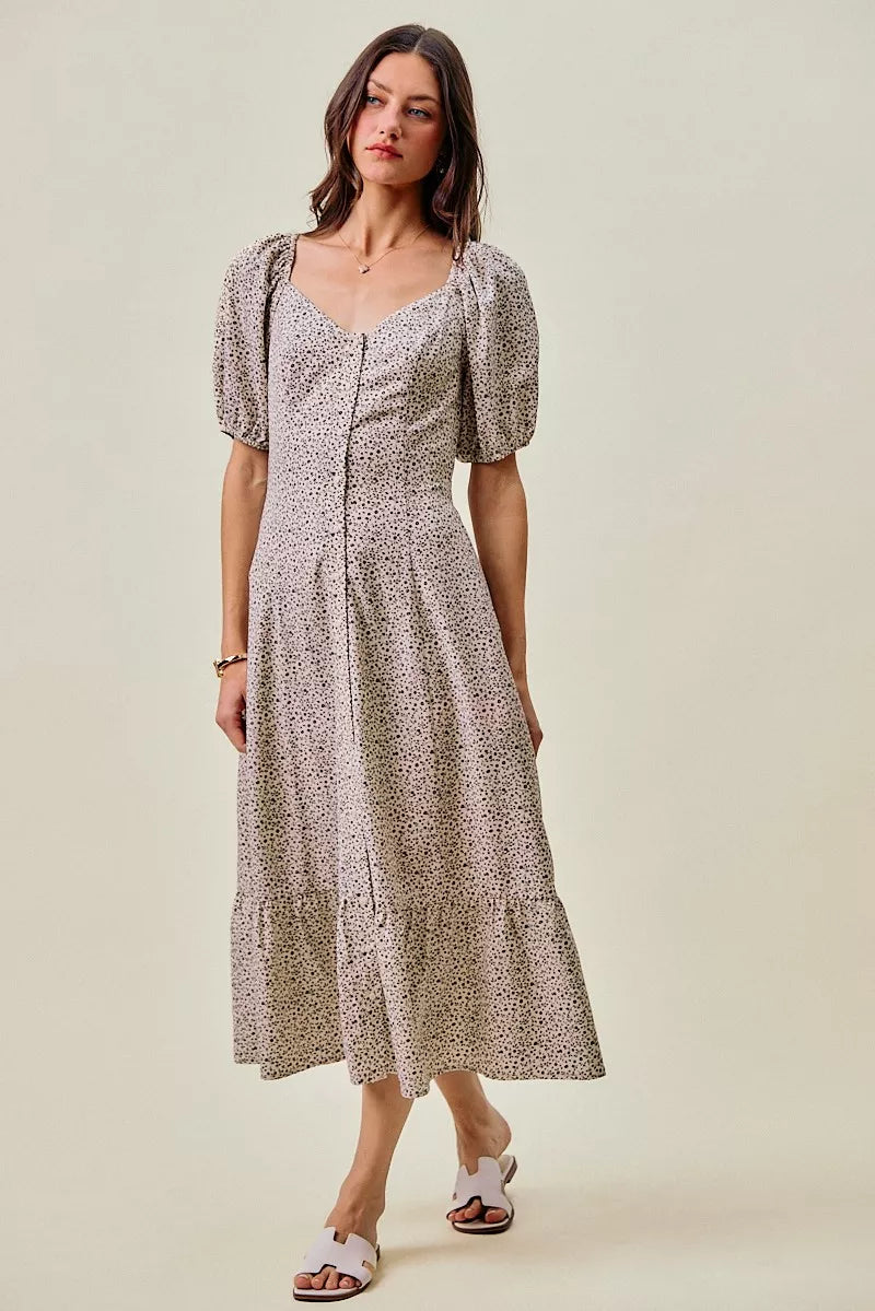 So Me Ditsy Floral Self Belt on Elastic Waist Maxi Dress view 12 (dress) - ditsy floral dress maxi, dit - shop at us.meeeshop
