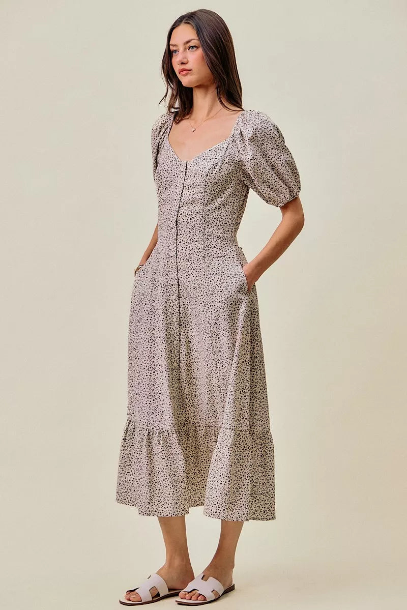 So Me Ditsy Floral Self Belt on Elastic Waist Maxi Dress view 5 (dress) - ditsy floral dress maxi, dits - shop at us.meeeshop