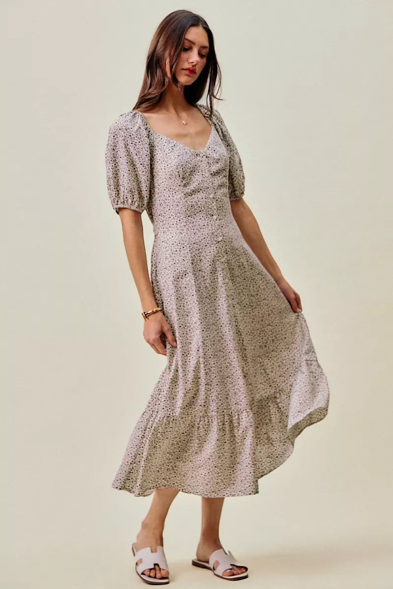 So Me Ditsy Floral Self Belt on Elastic Waist Maxi Dress view 8 (dress) - ditsy floral dress maxi, dits - shop at us.meeeshop