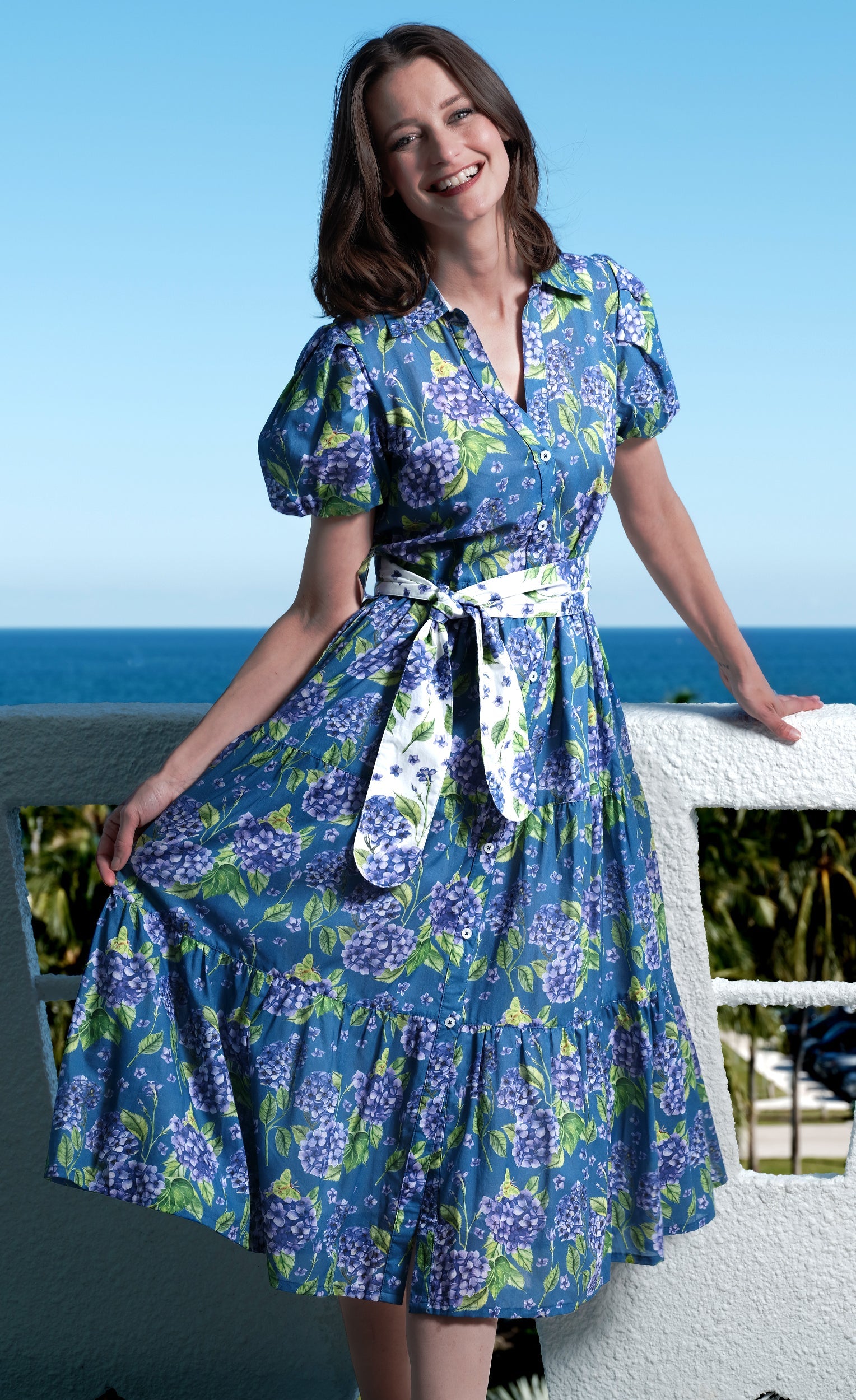 Dizzy-lizzie Litchfield Dress Navy Ground Hydrangea Print in S view 2 - Print Dress