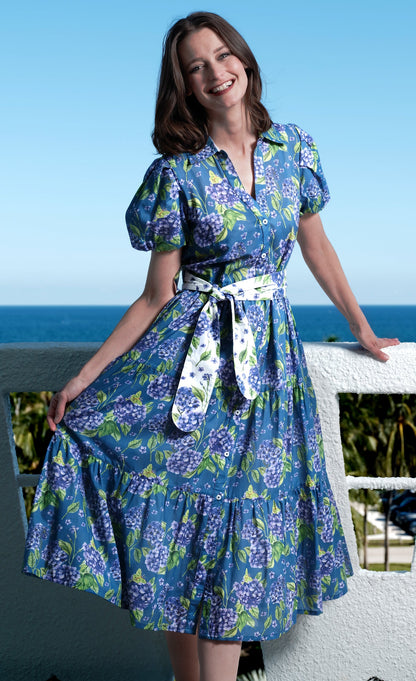 Dizzy-lizzie Litchfield Dress Navy Ground Hydrangea Print in S view 2 - Print Dress