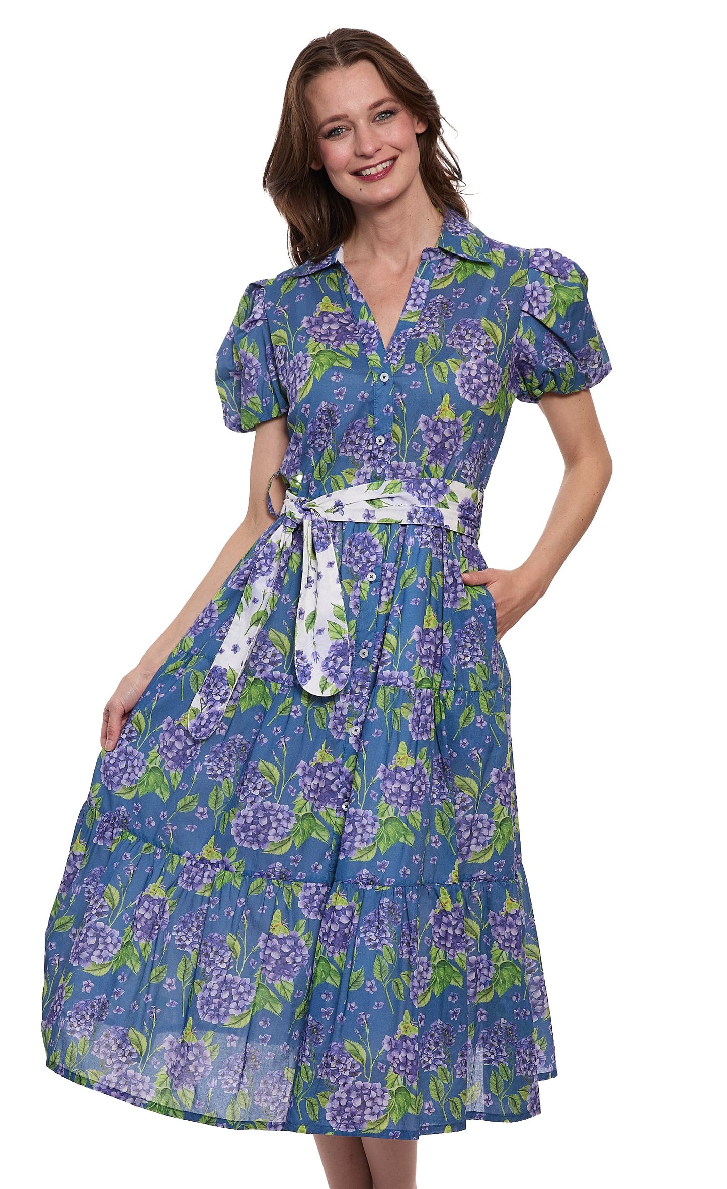 Dizzy-lizzie Litchfield Dress Navy Ground Hydrangea Print in M view 3 - Print Dress