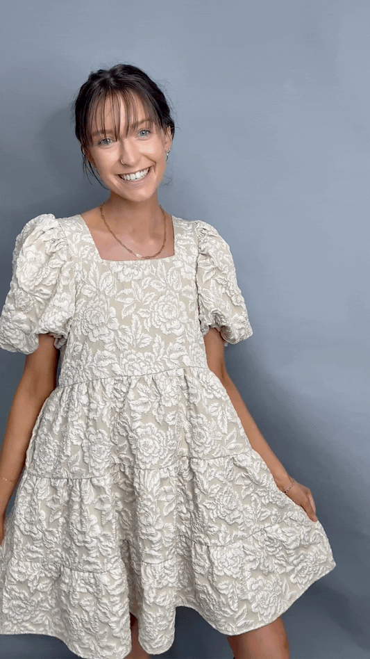 Dolly Doll Jacquard Dress, Beige in Beige view 2 - Dolly Doll Clothes
