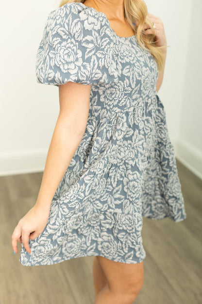 Dolly Doll Jacquard Dress, Blue in Blue view 6 - Dolly Doll Clothes