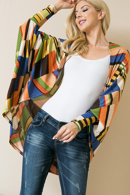 Dolman Open Front Cardigan in Orange Combo - Dolman Sleeve Open Front Cardigan (top)
