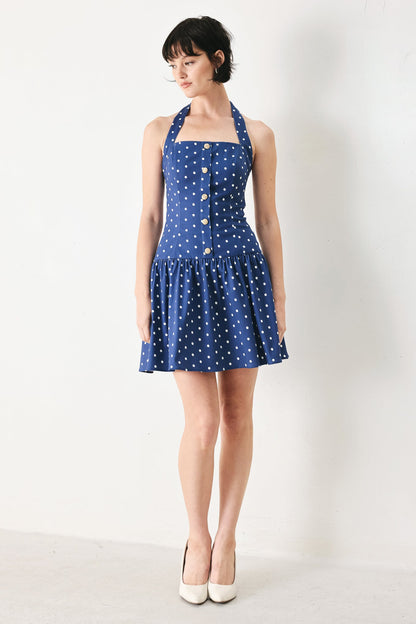 Dots & Dreams Woven Mini Dress in NAVY/WHITE view 2
