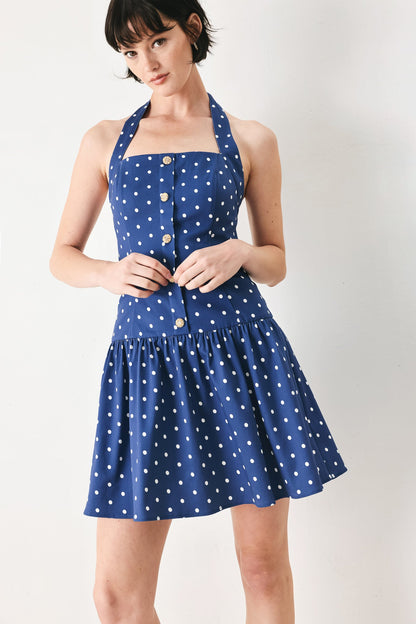 Dots & Dreams Woven Mini Dress in NAVY/WHITE view 3