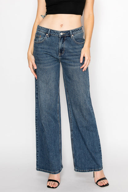 Double Snap on Waistband Layered Ultra High Rise Wide Jeans in 3 (25) view 2 - High-Waisted (bottom)