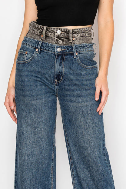 Double Snap on Waistband Layered Ultra High Rise Wide Jeans in 11 (29) view 6 - High-Waisted (bottom)