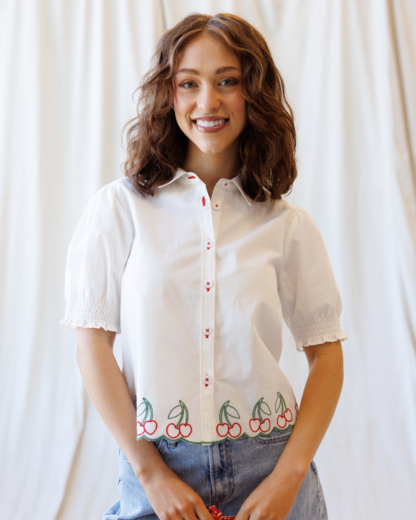 Downeast Cherry Cute Button Down Top in XL view 5 - Cherry Button Down Shirt