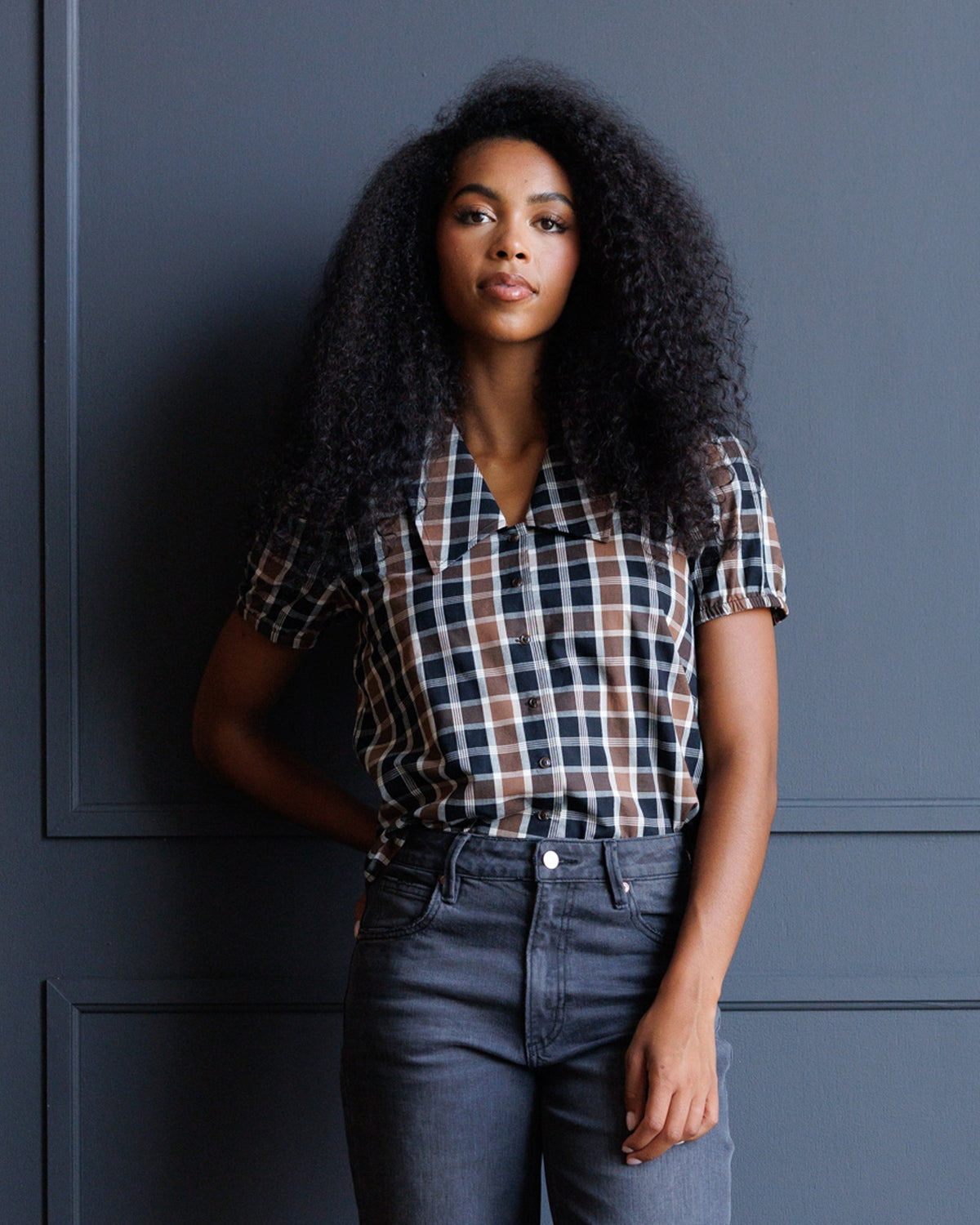 Downeast Classic Plaid Button Down Top in S view 2 - Classic Plaid Down Coat