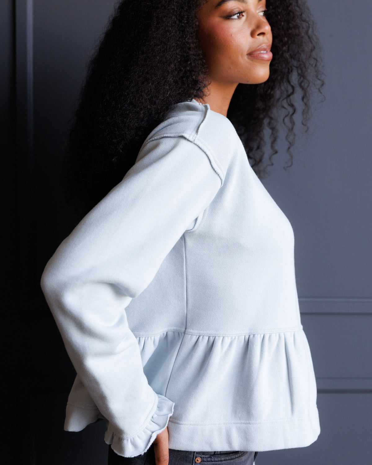 Downeast Country Peplum Crew Top in L view 4
