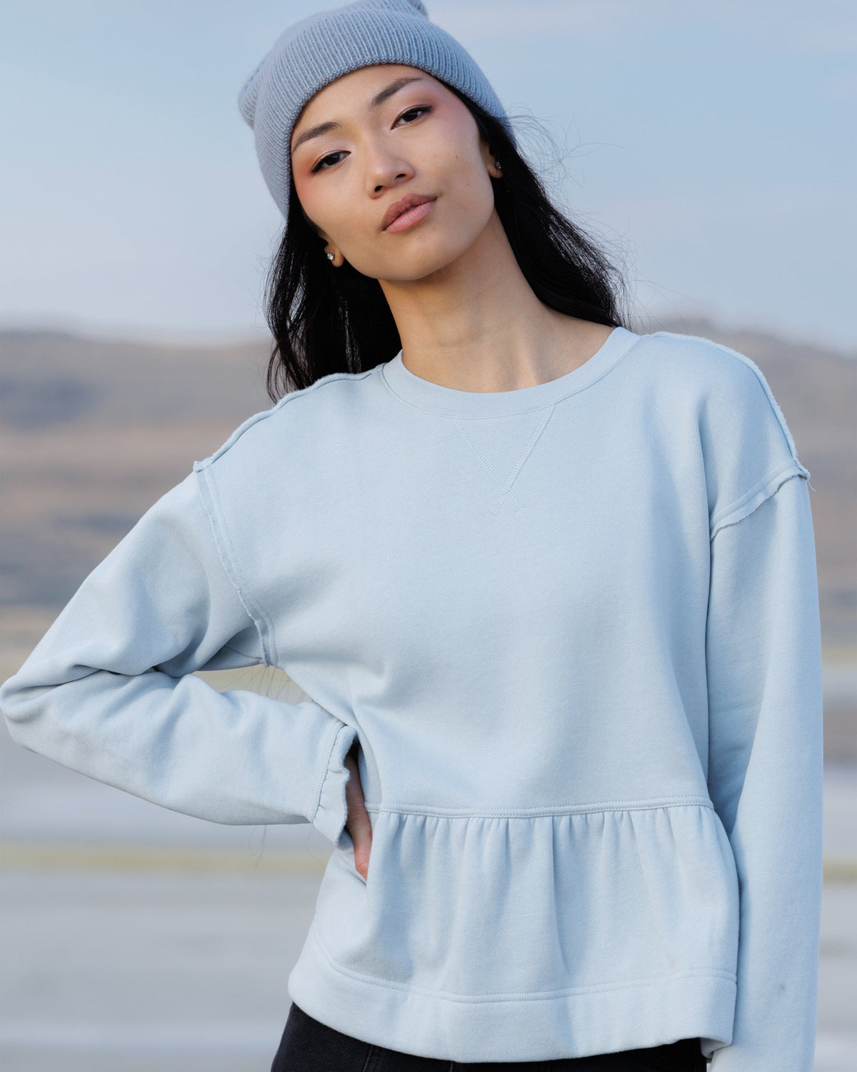 Downeast Country Peplum Crew Top in XS