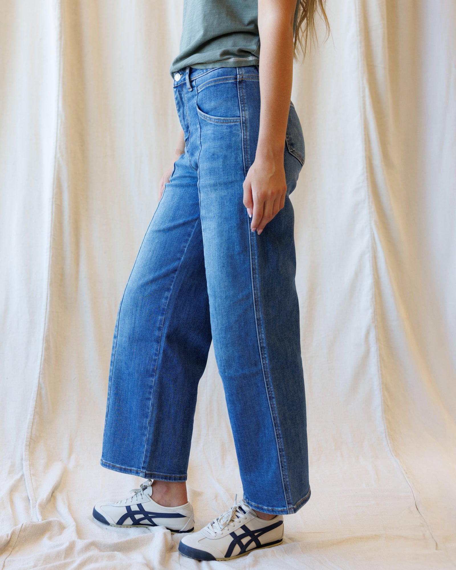 Downeast High Rise Seamed Wide Leg Ankle Jeans in 28 view 4 - High-Waisted (bottom)