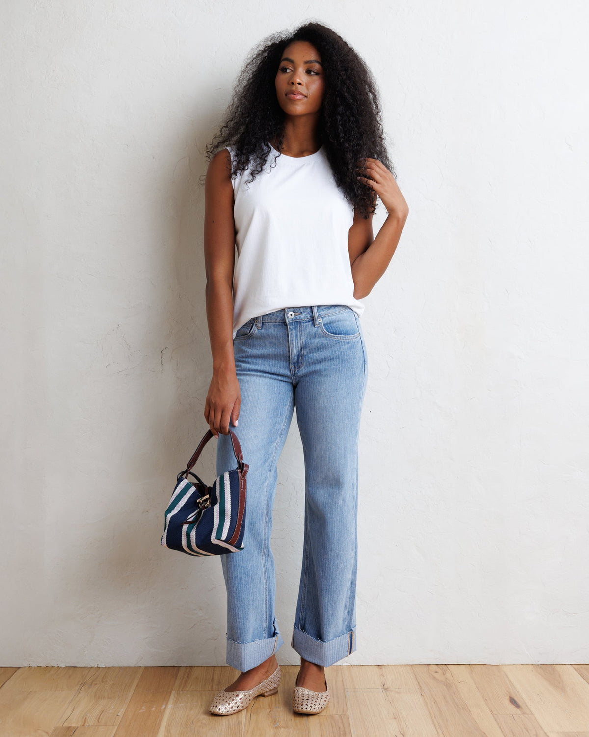 Downeast Mid-rise Wide Stripe Jeans in 25 - Mid Rise Jeans Womens (bottom)