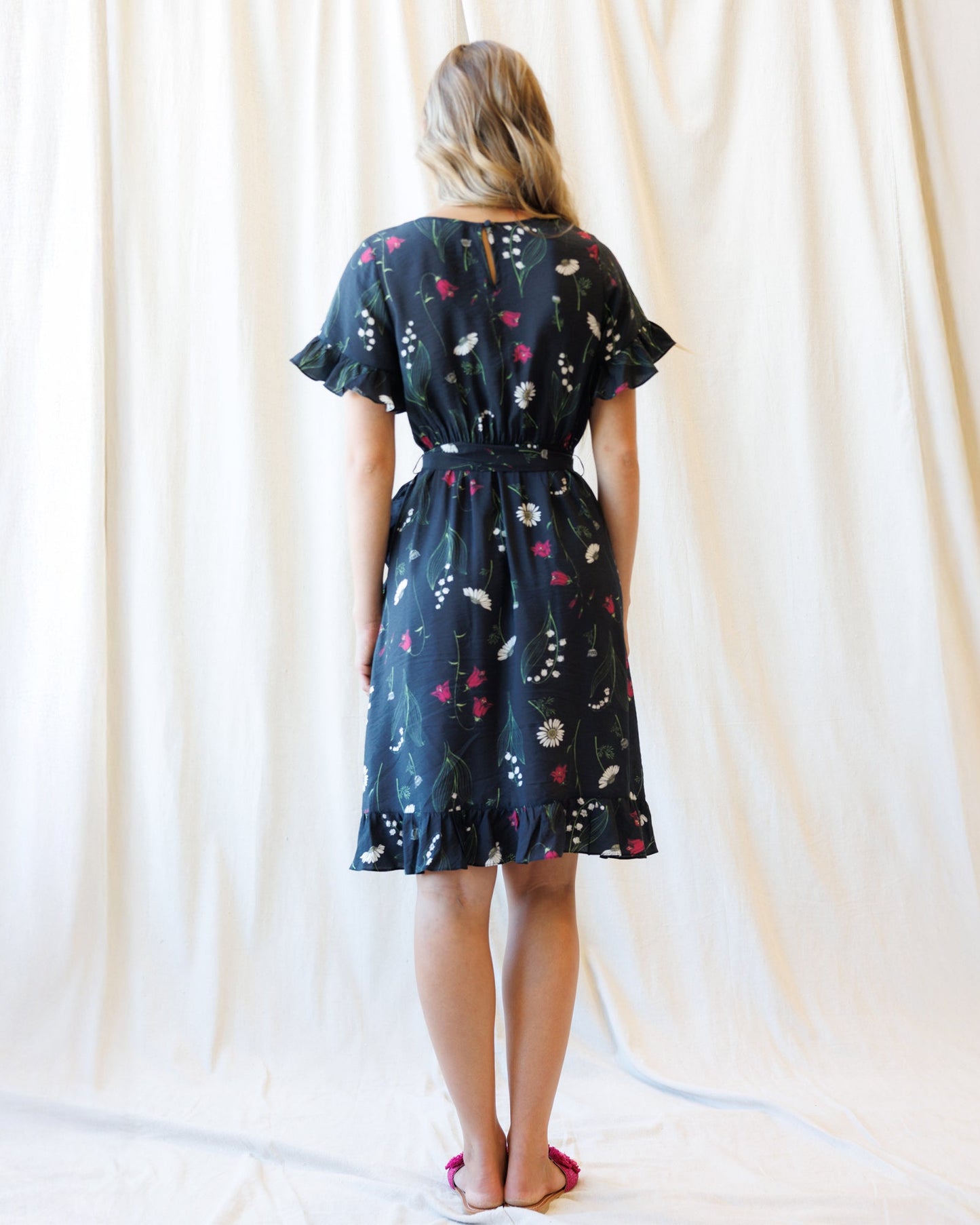 Downeast Ruffle & Wrap Dress in L view 4 - Ruffle Wrap Dress With Sleeves