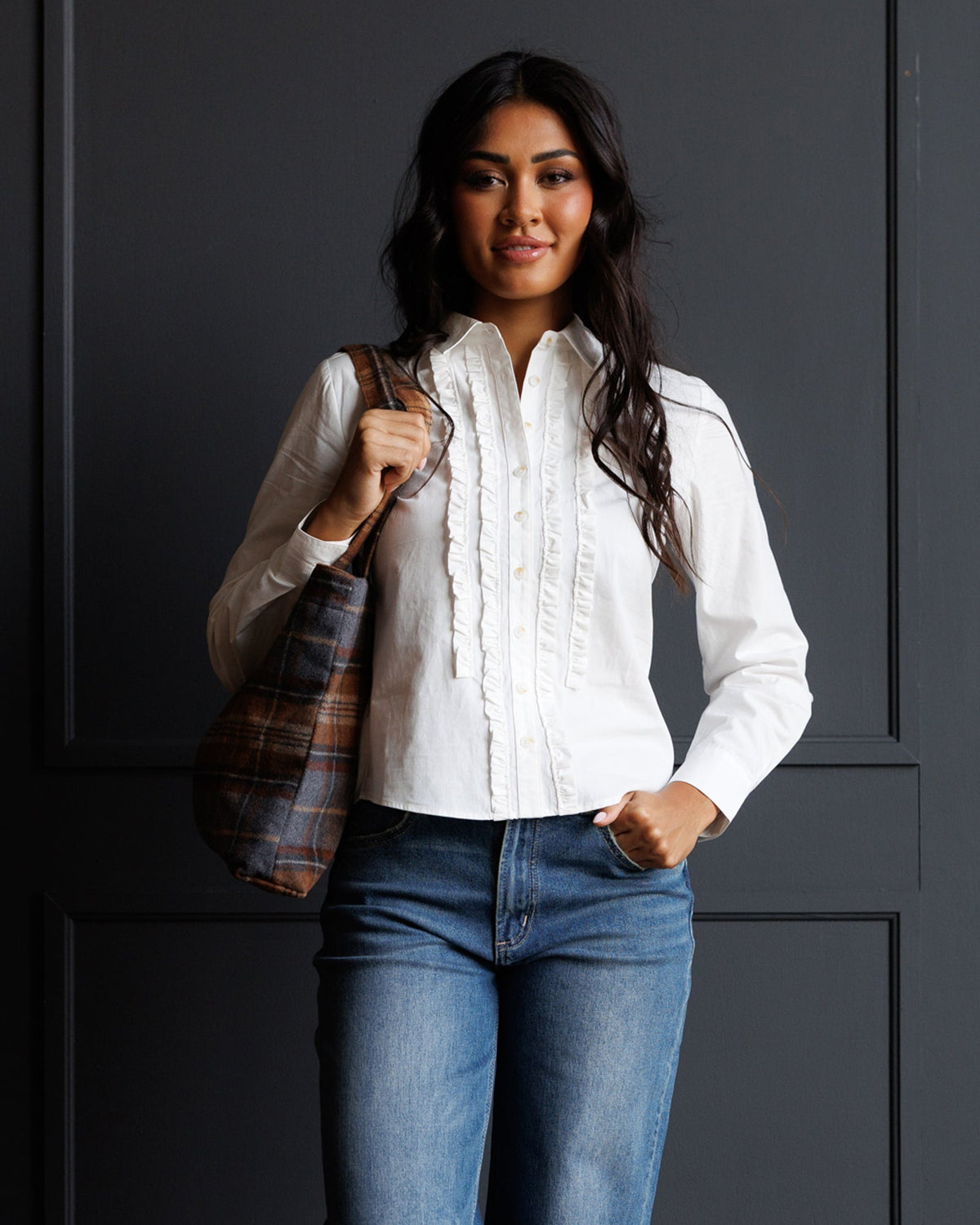 Downeast Signature Tuxedo Button Down Top in S view 2