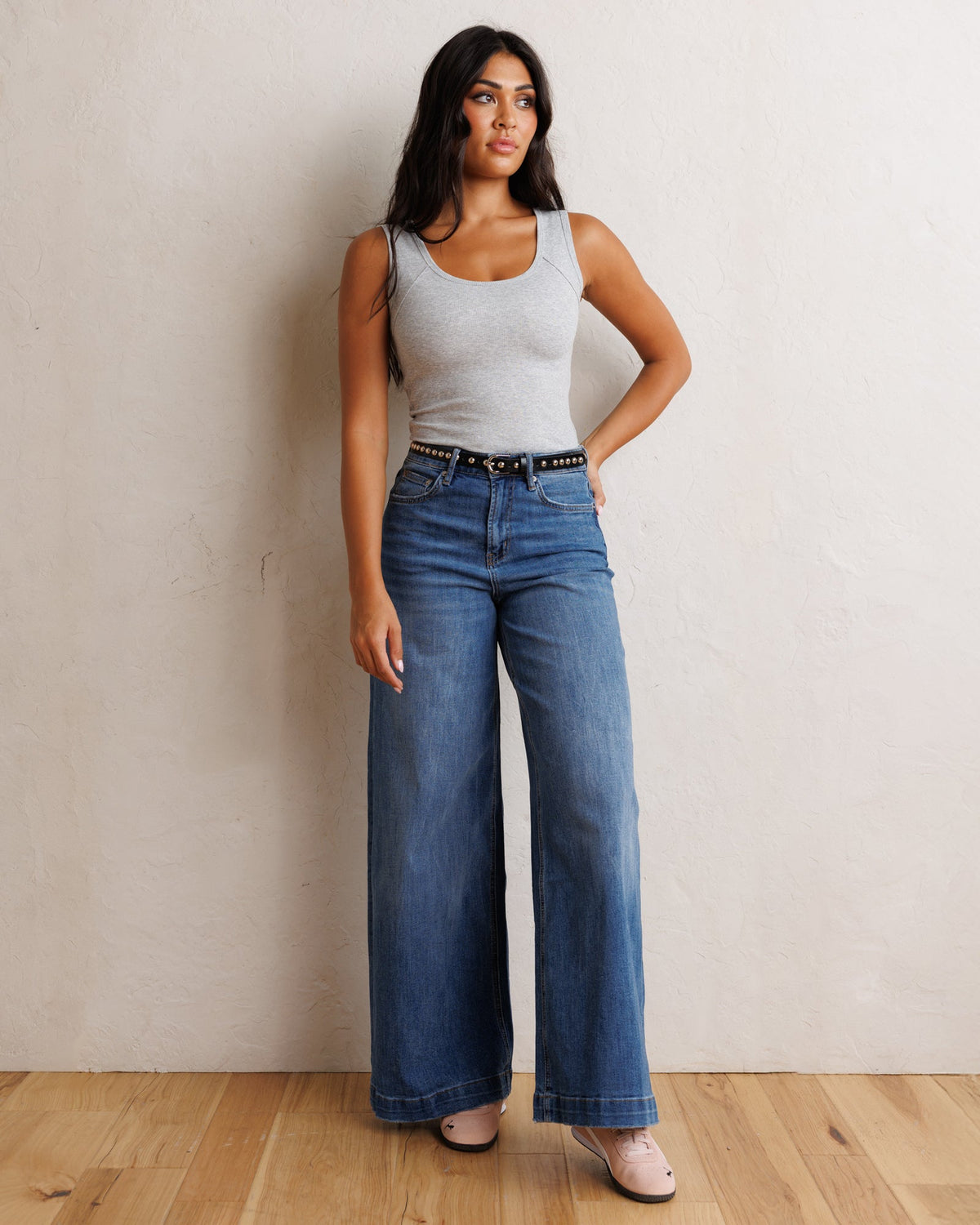 Downeast Super High Wide Leg Slouchy Wash Jeans in 26 view 2 - High Speed Washing Machine (bottom)