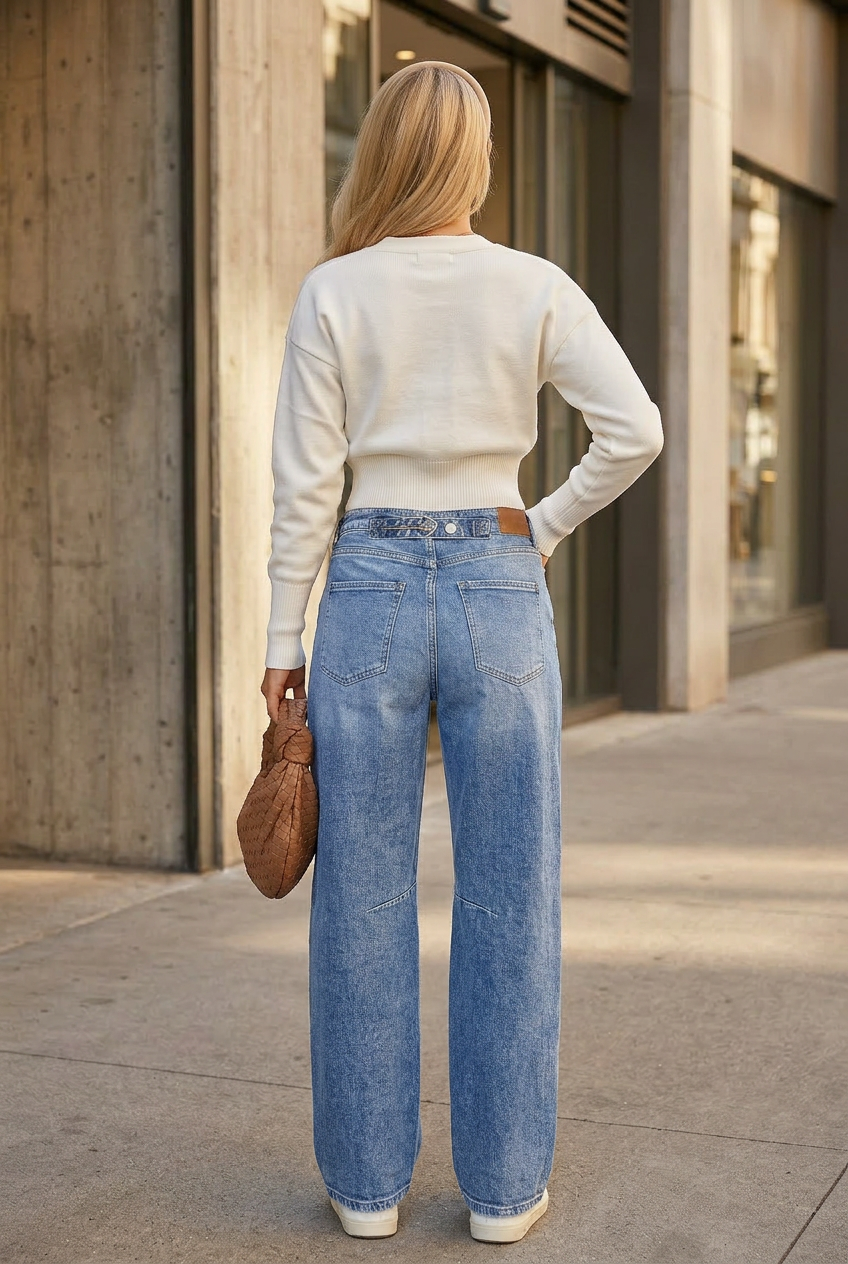sloane adjustable strap Sloane Adjustable Strap Waistband Barrel Jeans view 21 (bottom) - shop at us.meeeshop