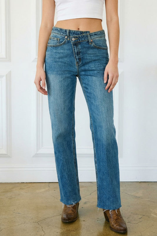 Dual Accent High Rise Straight Leg Jeans in 3 (25) view 2 - High-Waisted (bottom)