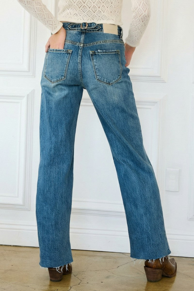 Dual Accent High Rise Straight Leg Jeans in 7 (27) view 4 - High-Waisted (bottom)