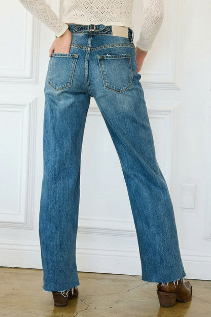 Dual Accent High Rise Straight Leg Jeans in 7 (27) view 4 - High-Waisted (bottom)