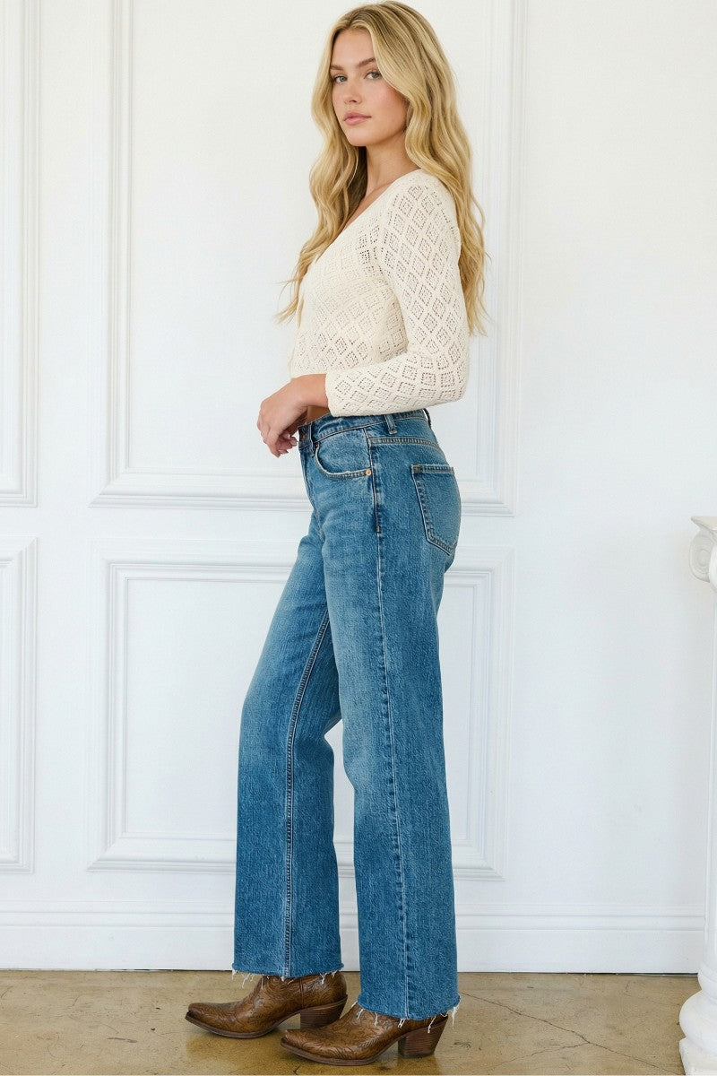 Dual Accent High Rise Straight Leg Jeans in 9 (28) view 5 - High-Waisted (bottom)