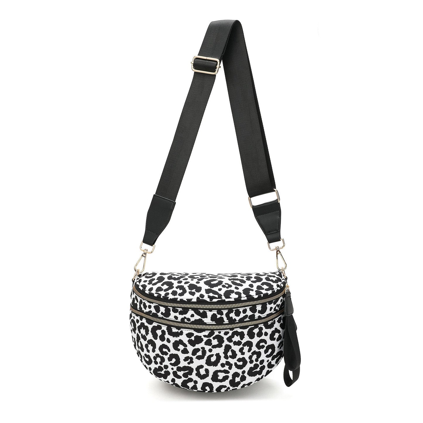 Dylan Oversize Leopard Double Zip Crescent Sling Handbag - MeeeShop Women's Fashion