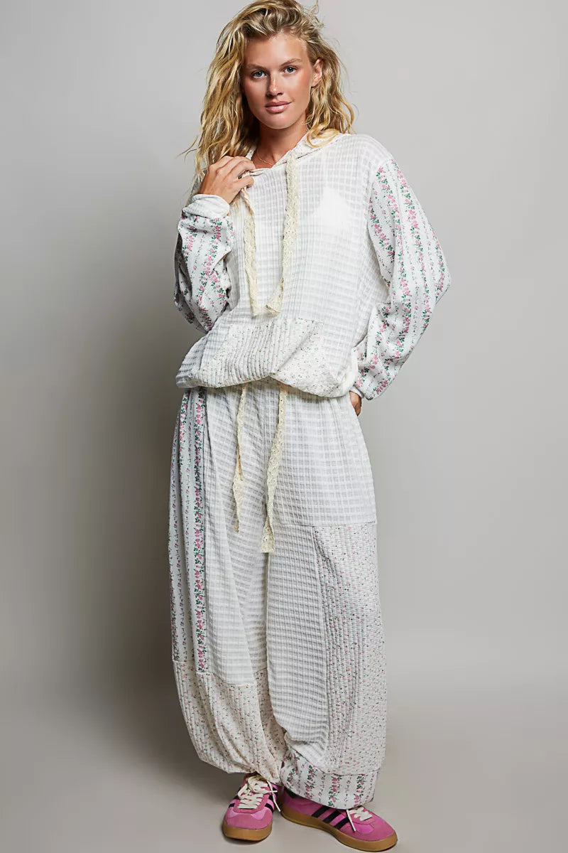 pol patchwork mixed Pol Patchwork Mixed Knit Wide Leg Pants view 4 (bottom) - shop at us.meeeshop