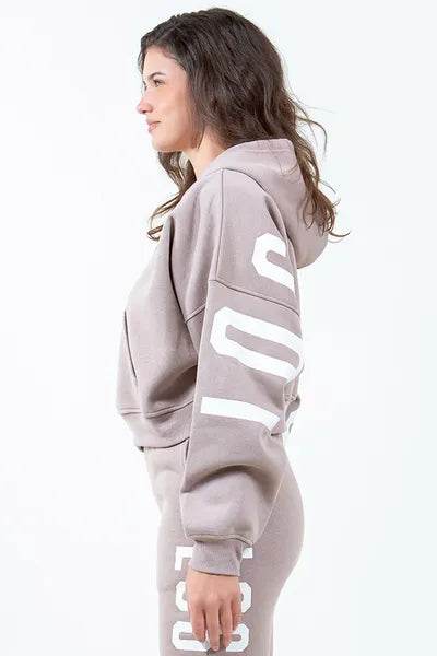 American Bazi Letter Graphic Long Sleeve Drawstring Cropped Hoodie - us.meeeshop