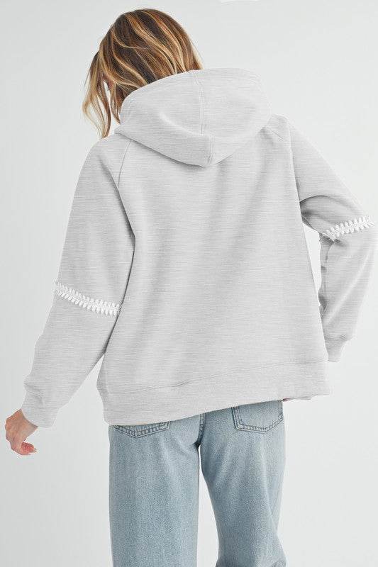 Aemi + Co Lace Detail Drawstring Hoodie with Kangaroo Pocket - us.meeeshop