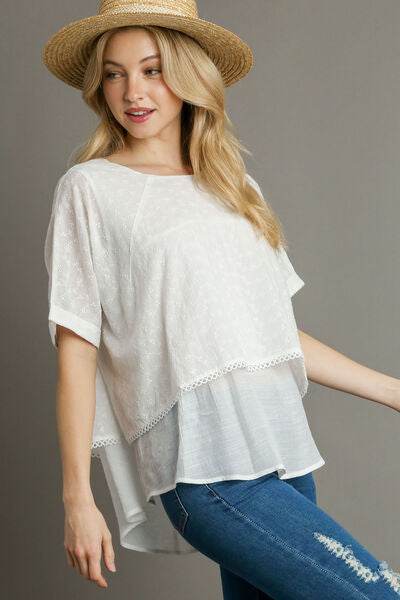 Umgee Eyelet Layered Short Sleeve Blouse Plus Size - us.meeeshop