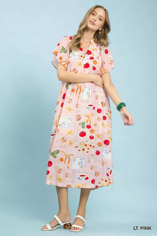 Umgee Abstract Print Flutter Sleeve Midi Dress (women's dresses) view 2 - shop at us.meeeshop
