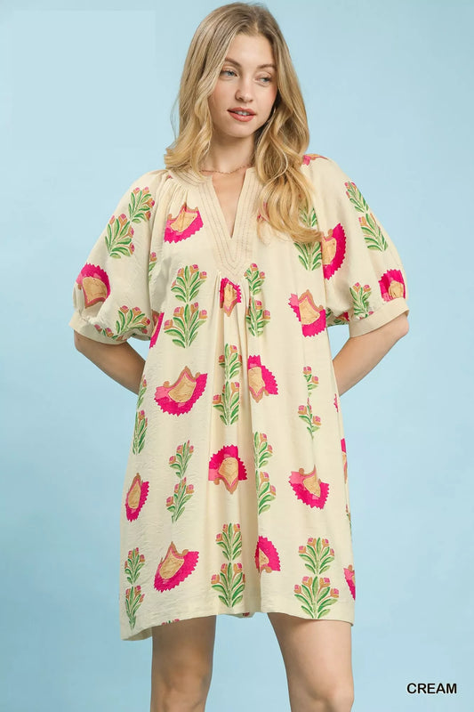 umgee abstract print Umgee Abstract Print Mini Dress CREAM (dress) - shop at us.meeeshop